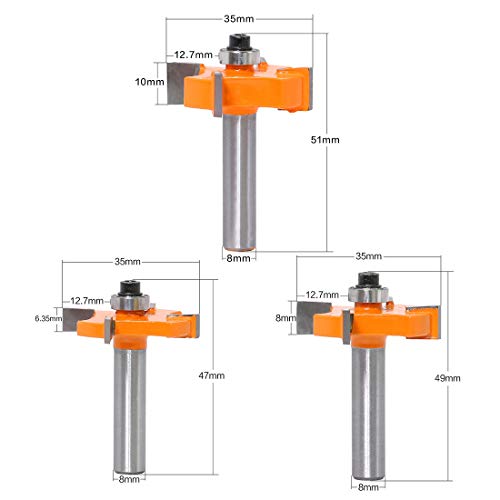 DingGreat 3 Pcs Juego de bits de enrutador de ranura y ranura, 8 mm Mango T Tipo de perlas de madera calidad industrial madera tramitación fresa Rabbeting Tool para madera