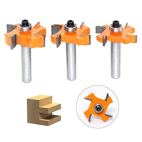 DingGreat 3 Pcs Juego de bits de enrutador de ranura y ranura, 8 mm Mango T Tipo de perlas de madera calidad industrial madera tramitación fresa Rabbeting Tool para madera