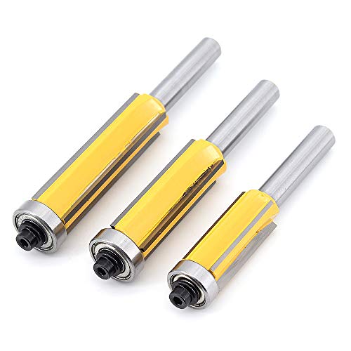 DingGreat 3Pcs 8mm Vástago 4 flautas Fresas de enrasar, Fresa de corte recto con rodamiento