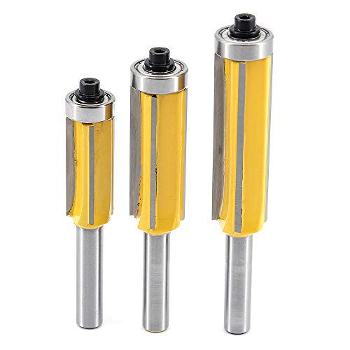 DingGreat 3Pcs 8mm Vástago 4 flautas Fresas de enrasar, Fresa de corte recto con rodamiento