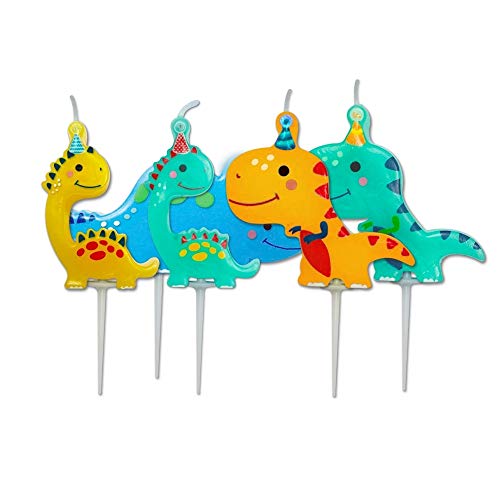 Dino Party - Velas para tarta de cumpleaños con forma de dinosaurio, 5 unidades