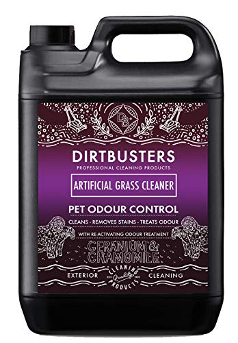 Dirtbusters Limpiador de Césped Artificial para Mascotas. Fórmula Concentrada y Desodorizante. Elimina Manchas y Neutraliza los Malos Olores de Orina y Heces. Aroma a Geranio y Camomila. 1 x 5 litros