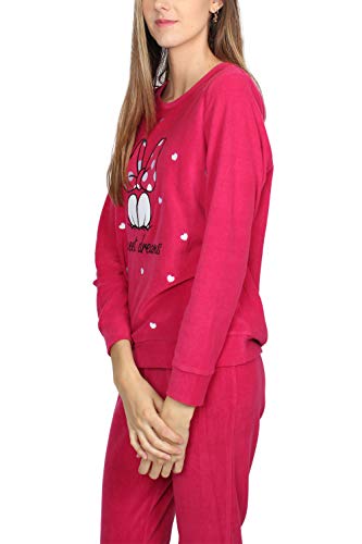 Disney Pijama Manga Larga Calentito Love Mouse para Mujer, Color Frambuesa, Talla S