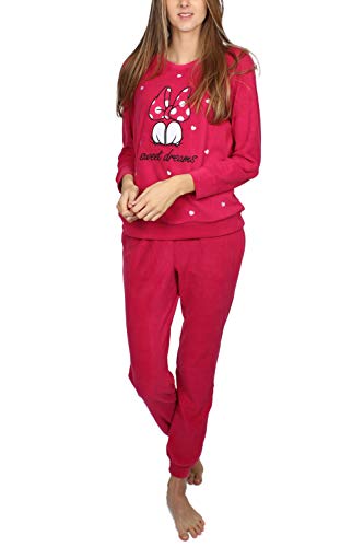 Disney Pijama Manga Larga Calentito Love Mouse para Mujer, Color Frambuesa, Talla S