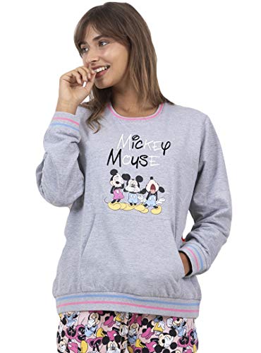 Disney Pijama Manga Larga Felpa Bolsillo Coloured Chalk para Mujer, Color Gris Jaspe, Talla XS