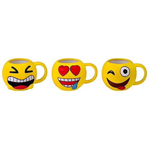 DISOK Lote 12 Tazas Emoticonos - Regalos de Comuniones Niños/Niñas - Tazas Emojis, Emoticonos para Niños, Infantiles, Juveniles. Mugs Desayuno para Regalos y Detalles de Bodas, Bautizos, Comuniones