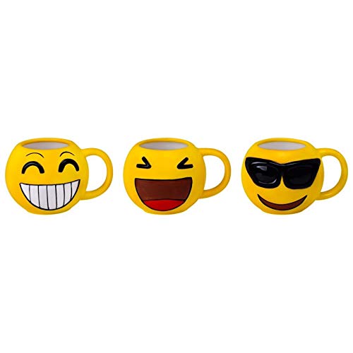 DISOK Lote 12 Tazas Emoticonos - Regalos de Comuniones Niños/Niñas - Tazas Emojis, Emoticonos para Niños, Infantiles, Juveniles. Mugs Desayuno para Regalos y Detalles de Bodas, Bautizos, Comuniones