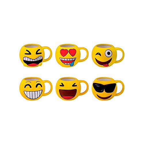 DISOK Lote 12 Tazas Emoticonos - Regalos de Comuniones Niños/Niñas - Tazas Emojis, Emoticonos para Niños, Infantiles, Juveniles. Mugs Desayuno para Regalos y Detalles de Bodas, Bautizos, Comuniones