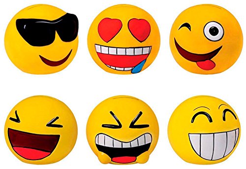 DISOK Lote de 6 Huchas Emoticonos - Huchas Divertidas Originales Emoticonos - Regalos, Regalo, Detalles de Primera Comunión, Comunión, Cumpleaños