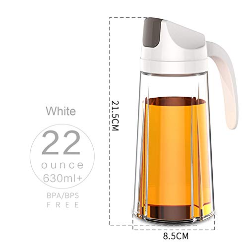 Dispensador de aceite estilo King Style, botella de vidrio de aceite de oliva con tapa y tapón automático, 22 onzas, con boquilla antigoteo, mango antideslizante para cocina