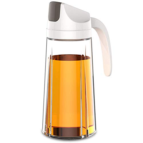 Dispensador de aceite estilo King Style, botella de vidrio de aceite de oliva con tapa y tapón automático, 22 onzas, con boquilla antigoteo, mango antideslizante para cocina