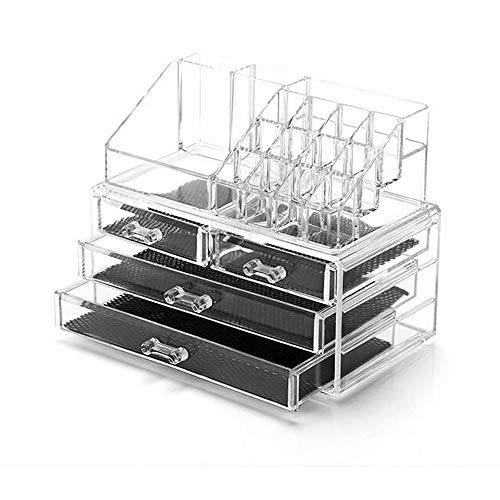 Display4top Caja acrílica Estante de maquillajes Maquillaje Cosméticos Joyería Organizador (4 Drawers Clear C)