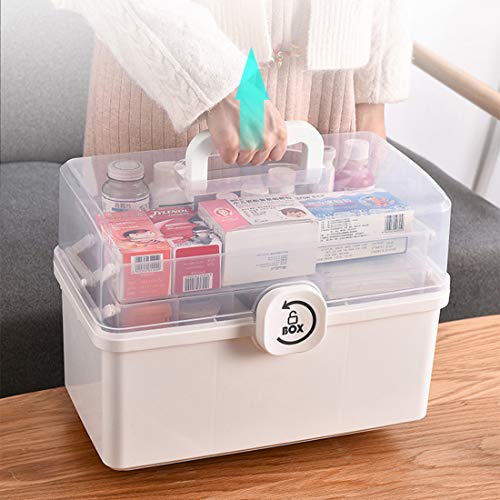 Dittzz Caja de Medicina, 3 Niveles Caja de Primeros Plegable Botiquín de Medicinas Multifuncion Caja de Almacenamiento con Asa,34 x 19 x 22.5cm