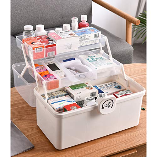 Dittzz Caja de Medicina, 3 Niveles Caja de Primeros Plegable Botiquín de Medicinas Multifuncion Caja de Almacenamiento con Asa,34 x 19 x 22.5cm