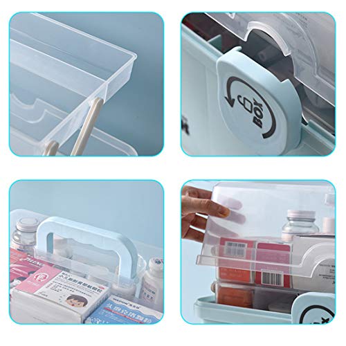 Dittzz Caja de Medicina, 3 Niveles Caja de Primeros Plegable Botiquín de Medicinas Multifuncion Caja de Almacenamiento con Asa,34 x 19 x 22.5cm