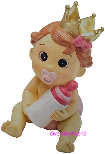 diversityofworld Figura Hucha Tarta Bautizo niña con Biberón y Pack de 12 Llaveros para Bautizo Personalizados con Nombre y Fecha