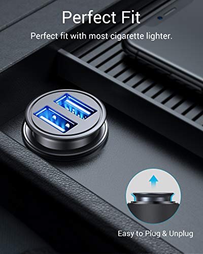 DIVI Cargador de Coche con Doble USB Puerto Cargador Móvil 5V/4.8A/24W, Adaptador Automóvil con Fast Charging Mini Small Size para Phone X / 8/8 Plus / 7, Galaxy S9/S9 Plus/S8/S7/S6 by (Negro)