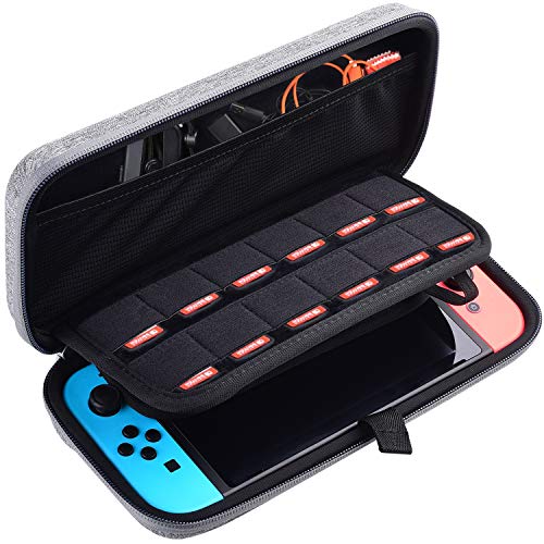 Diyife Funda para Nintendo Switch, Concha dura Estuche de Transporte Para Consola Nintendo Switch, Joy-Con 12 Cartuchos de Juego y Protector de Pantalla HD (Gris)