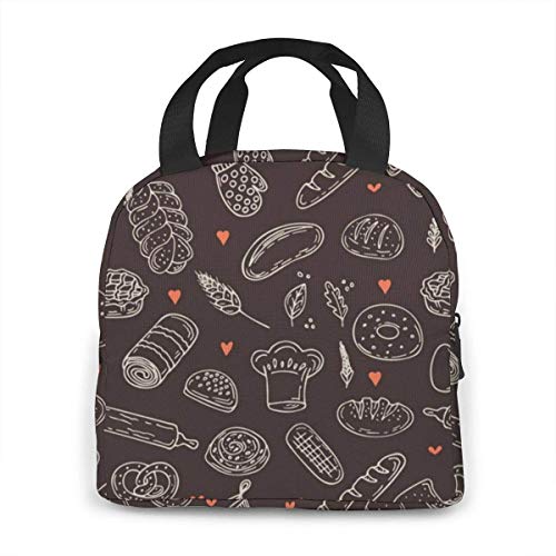 DJNGN lunch bags Panadería Colección dibujada a mano Bolsas de almuerzo Doble capa, 3D Impreso Enfriador Bolsa de almuerzo Caja de picnic para acampar Bolsa de asas Soporte de almuerzo Contenedor de