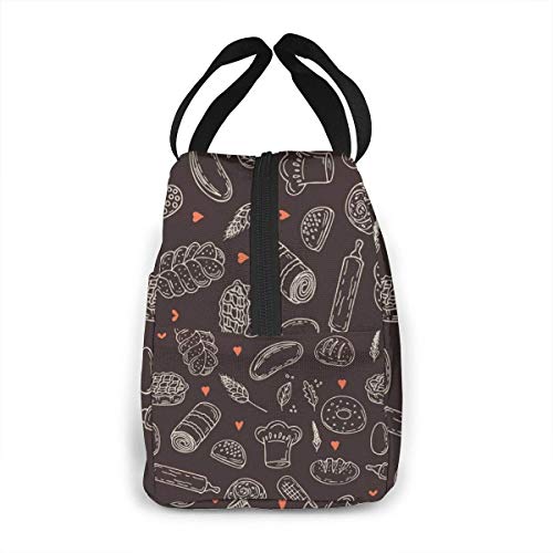 DJNGN lunch bags Panadería Colección dibujada a mano Bolsas de almuerzo Doble capa, 3D Impreso Enfriador Bolsa de almuerzo Caja de picnic para acampar Bolsa de asas Soporte de almuerzo Contenedor de