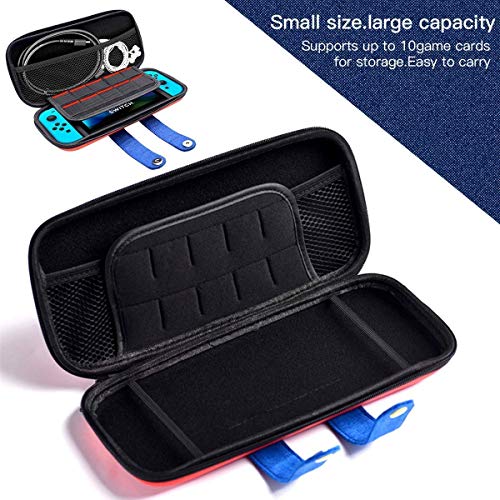 DJROLL Carrying Bag compatible con Nintendo Switch, elegante funda de transporte de carcasa dura portátil con 2 protectores de pantalla de vidrio templado, 10 ranuras para tarjetas de juego