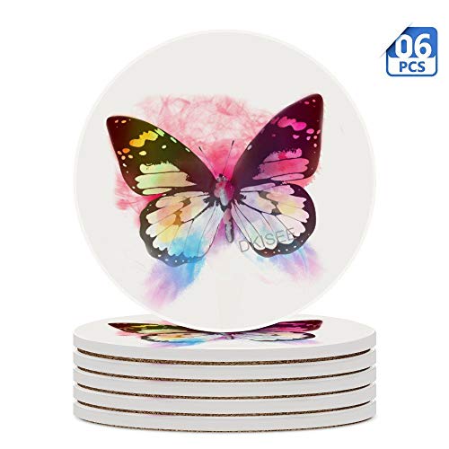 DKISEE Posavasos de cerámica con diseño de mariposa para bebidas, posavasos absorbentes con base de corcho, 6 unidades, para taza y tazas de regalo para inauguración de la casa, cumpleaños, Navidad