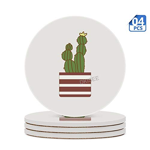 DKISEE - Posavasos de cerámica para bebidas, diseño de cactus con base de corcho, 4 unidades, para inauguración de la casa, cumpleaños, Navidad, SDS539