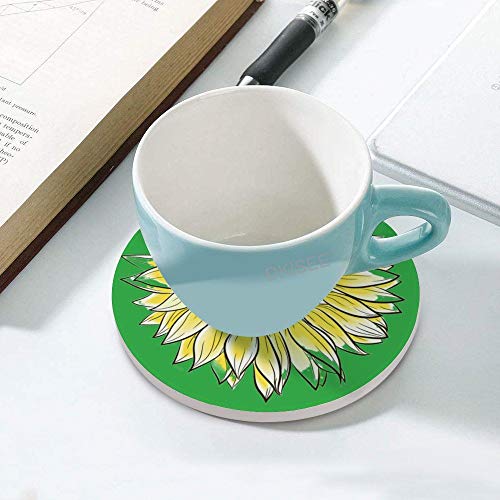 DKISEE - Posavasos de cerámica para bebidas, diseño de girasol con base de corcho, juego de 4, novedoso posavasos y tazas para regalo de inauguración de la casa, cumpleaños, Navidad, SDS254