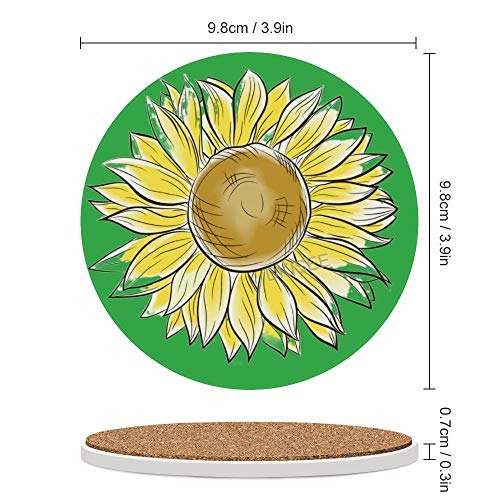 DKISEE - Posavasos de cerámica para bebidas, diseño de girasol con base de corcho, juego de 4, novedoso posavasos y tazas para regalo de inauguración de la casa, cumpleaños, Navidad, SDS254