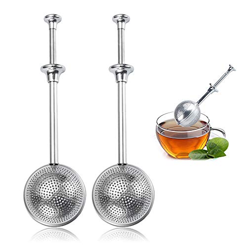 DMFSHI Colador de Té, Infusor de Té Acero Inoxidable, Muelle de Infusor de Té de 2 Piezas, Infusor de Té de Bola Rápida con Mango para Té de Hojas Sueltas y Especias para Reflexionar