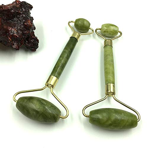 Doble Cabeza Verde Jade Rodillo Elíptico Masajeador Cara Cuello Facial Adelgazar Cara Delgada Belleza Cuidado de la Salud Herramientas Top Venta 1Pc Bao Verde