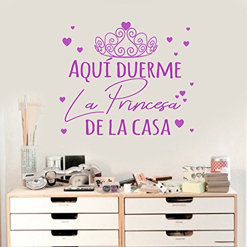 Docliick® Frase Vinilo decorativo habitación infantil"AQUÍ DUERME LA PRINCESA DE LA CASA" Pegatina frases decorativas DC-18019 (60x42cm)