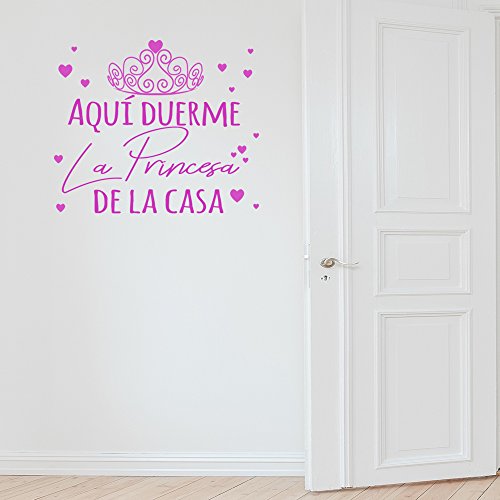 Docliick® Frase Vinilo decorativo habitación infantil"AQUÍ DUERME LA PRINCESA DE LA CASA" Pegatina frases decorativas DC-18019 (60x42cm)