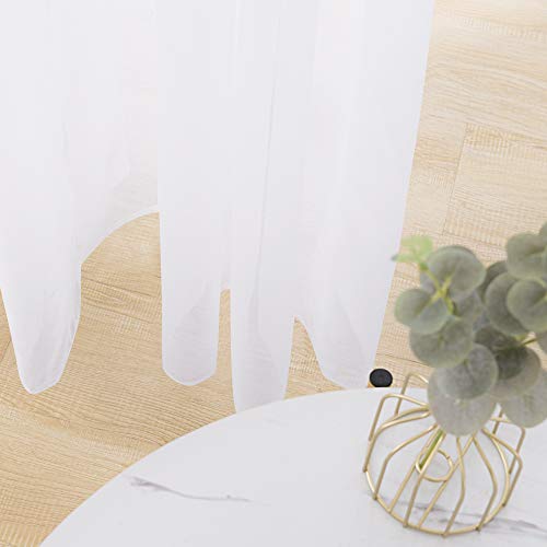 Doconovo Cortinas Blancas Translucidas Visillos para Ventanas de Salón y Dormitorio Moderno 140 x 240 cm 2 Piezas Blanco