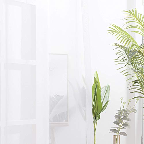 Doconovo Cortinas Blancas Translucidas Visillos para Ventanas de Salón y Dormitorio Moderno 140 x 240 cm 2 Piezas Blanco