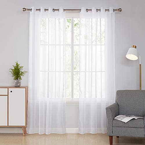 Doconovo Cortinas Blancas Translucidas Visillos para Ventanas de Salón y Dormitorio Moderno 140 x 240 cm 2 Piezas Blanco