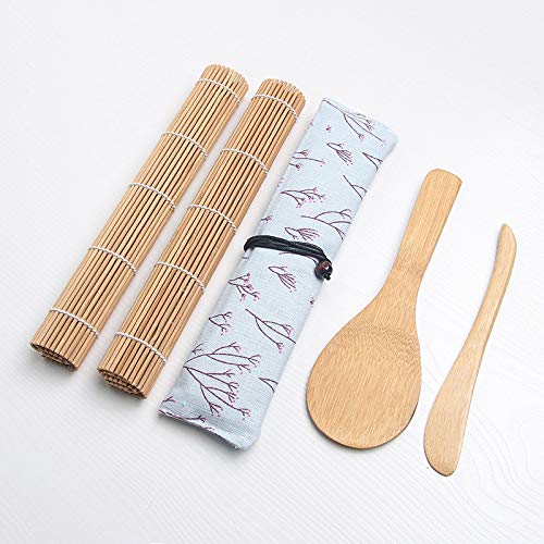 DODY Kit para Hacer Sushi: Kit de bambú Original con 2 tapetes para Sushi + 1 esparcidor de arroz + 1 Paleta de arroz + 5 Palillos de Sushi, Bolsa de Almacenamiento y guía para Principiantes PDF