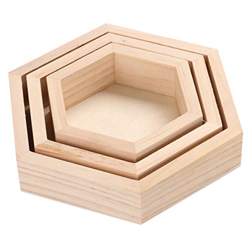 DOITOOL Bandeja de Joyería de Madera Bandeja Hexagonal Bandeja de Servicio Plato de Joyería Organizador de Almacenamiento de Escritorio Bandeja de Valet para Anillos Collar Pendientes