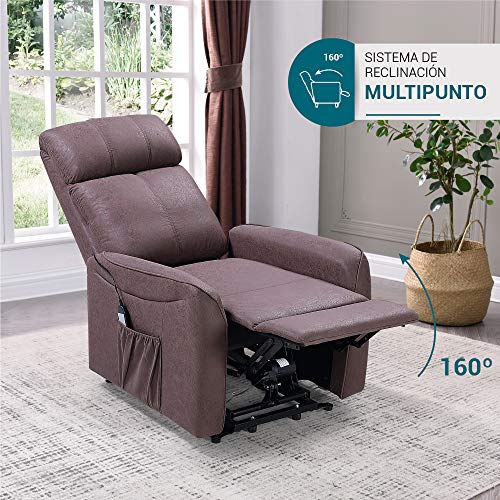 Don Descanso - Sillón Reclinable Eléctrico Padua con Función Levantapersonas 40º y Reclinable 160º. Estructura Robusta. Ideal para Personas Mayores [Incluye Mando]