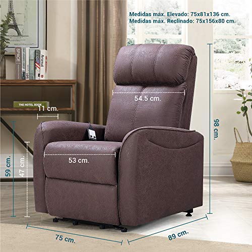 Don Descanso - Sillón Reclinable Eléctrico Padua con Función Levantapersonas 40º y Reclinable 160º. Estructura Robusta. Ideal para Personas Mayores [Incluye Mando]