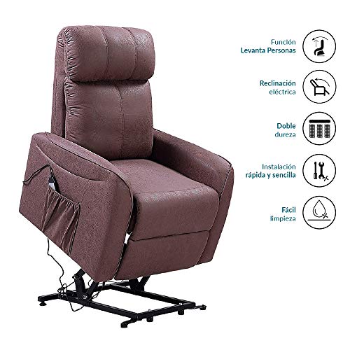 Don Descanso - Sillón Reclinable Eléctrico Padua con Función Levantapersonas 40º y Reclinable 160º. Estructura Robusta. Ideal para Personas Mayores [Incluye Mando]