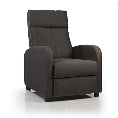 Don Descanso - Sillón Reclinable Tela Verona Chocolate, Sillón Relax con Reposapiés, Sistema de Apertura Push, Compacto, 2 Posiciones de Tumbada y Posición Cero, Butaca Salón Reclinable hasta 160º