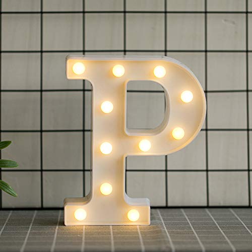 DON LETRA Letras Luminosas Decorativas con Luces LED, Letras del Alfabeto A-Z, Altura de 22cm, Color Blanco - Letra P