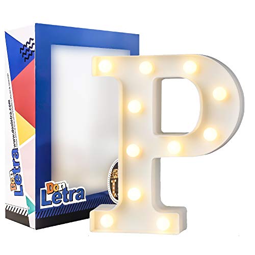 DON LETRA Letras Luminosas Decorativas con Luces LED, Letras del Alfabeto A-Z, Altura de 22cm, Color Blanco - Letra P