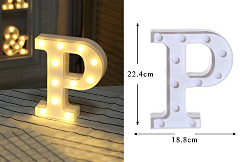 DON LETRA Letras Luminosas Decorativas con Luces LED, Letras del Alfabeto A-Z, Altura de 22cm, Color Blanco - Letra P