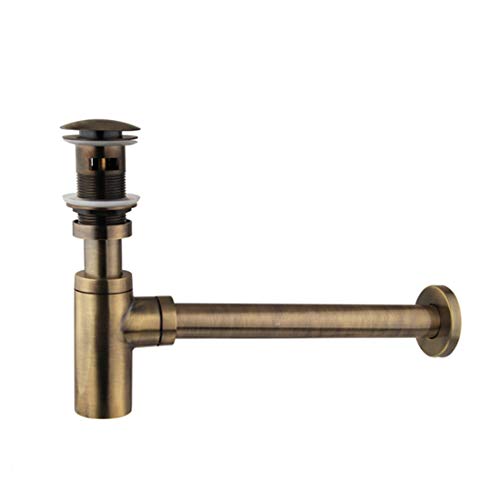 DONGCY Tapones de Desagüe Sifón Tipo Botella Separador de Agua Tubo Entrada Contador Lavabo Pared Cobre Amarillo,Green-Bronze