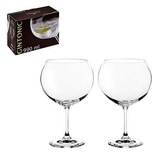 DONREGALOWEB Set de 2 Copas de Cristal de Bohemia para Gin-Tonic y de 990 ml de Capacidad Decoradas en Color Transparente