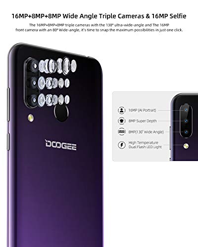 DOOGEE N20 2019 Dual SIM Moviles Libres 4g, Octa-Core 4GB RAM 64GB ROM, 6.3 Pulgadas FHD + Android 9.0 Smartphone Libres, Cámara 16MP + 8MP + 8MP + 16MP, 4350mAh, 10W Carga Rápida - Púrpura