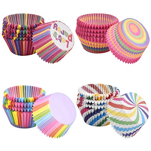 Dopkav 400 Pcs Papel para Magdalenas, Papel para Cupcakes, Papel para Muffin Arcoíris, Moldes para Hornear, Moldes para Pastelería para Hornear Pastel Tarta Cumpleaños Bodas Fiesta