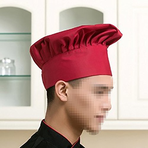 Dosige Chef Hat Hotel Camarero Suministros de Cocina Tienda de Pasteles Gorro de Tela Hombres y Mujeres Chef Trabajo Tapa Plisada Tapa de Seta（Negro+Patrón de Pimiento Rojo pequeño）